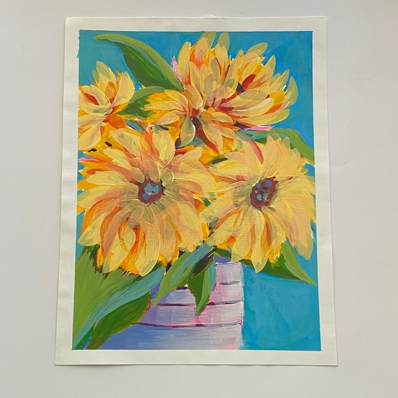 Original Floral Acrylic Painting Golden Sunflower Celebration - Picture 3 of 6